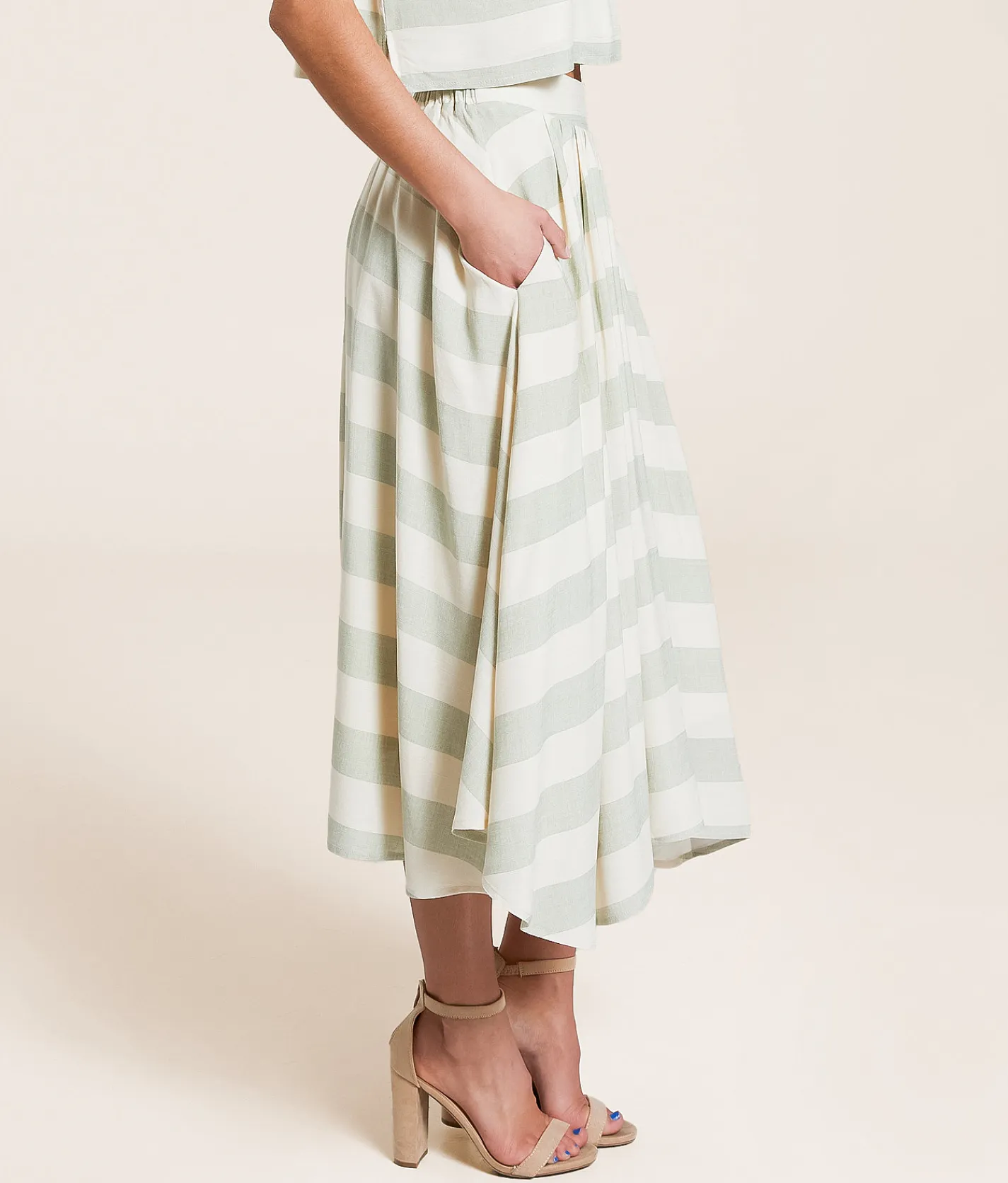 Bottoms | Blu Pepper Striped Midi Skirt Cream Green