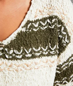 BKE Striped Nubby Sweater Cream Green