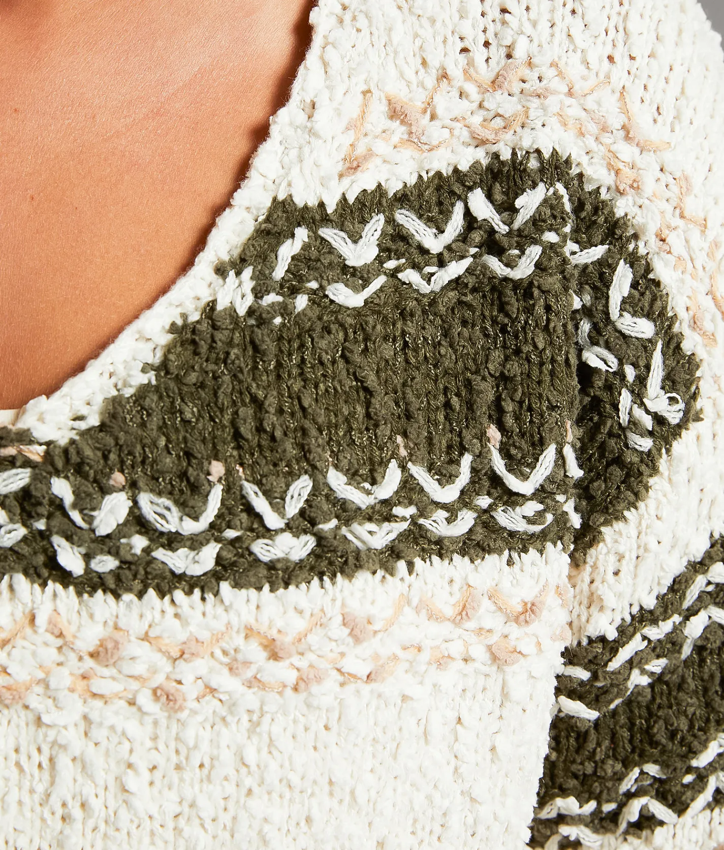 BKE Striped Nubby Sweater Cream Green