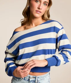 Tops | FITZ + EDDI Striped Off The Shoulder Top Blue White
