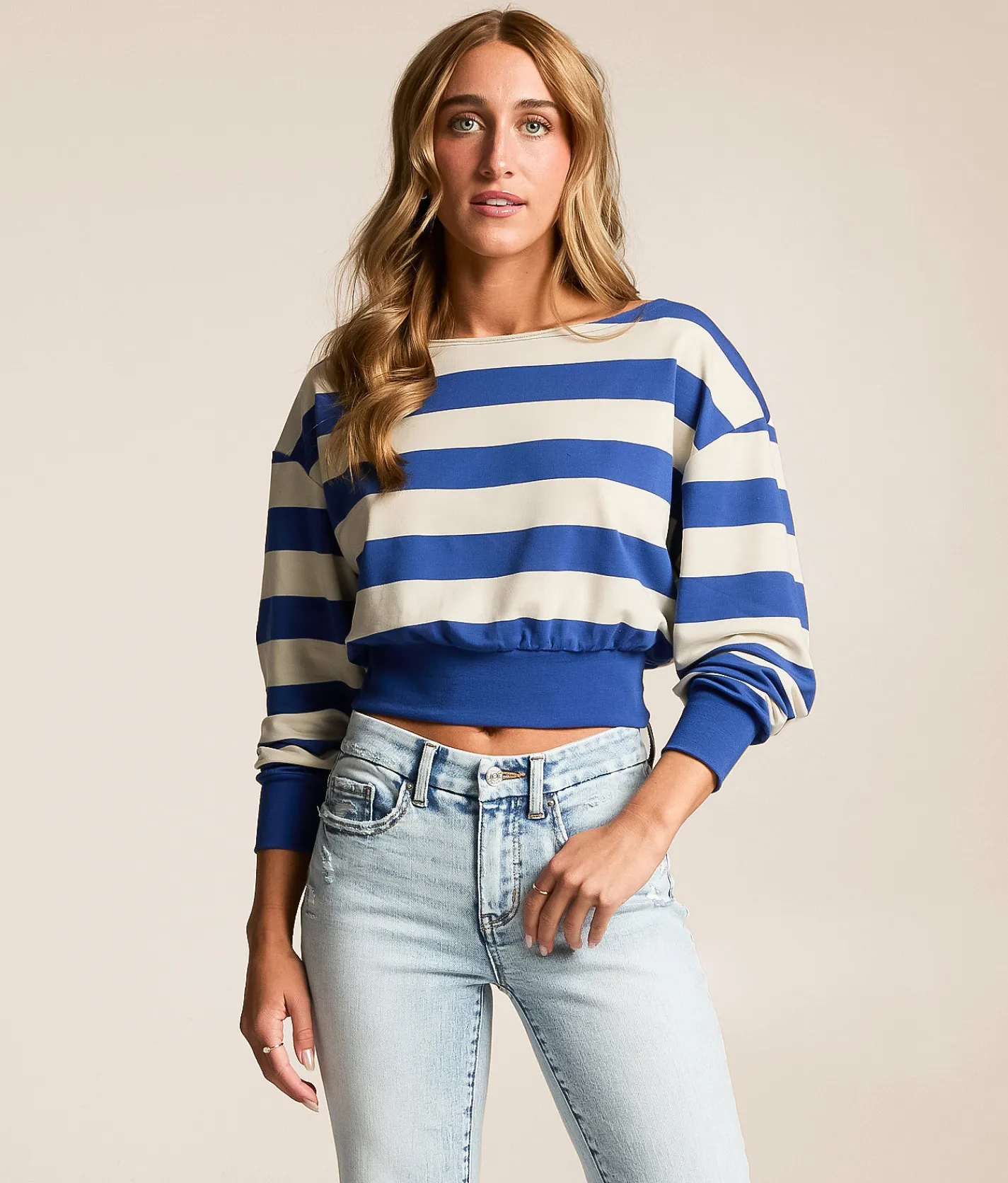 Tops | FITZ + EDDI Striped Off The Shoulder Top Blue White