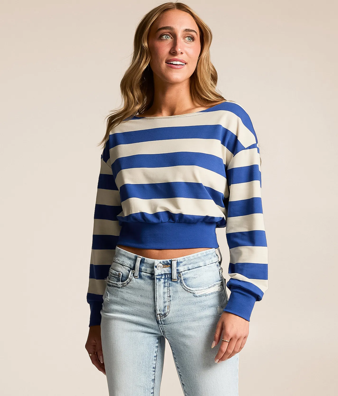 Tops | FITZ + EDDI Striped Off The Shoulder Top Blue White