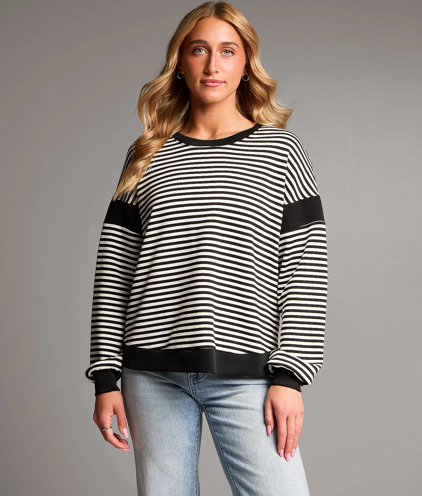 BKE Striped Open Back Pullover Black Starwhite Discount