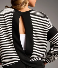 BKE Striped Open Back Pullover Black Starwhite Discount