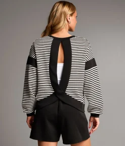 BKE Striped Open Back Pullover Black Starwhite Discount