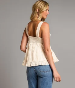 BKE Striped Peplum Tank Top Cream Sale