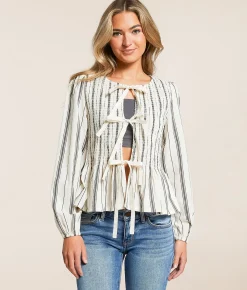 Blu Pepper Striped Peplum Top Cream Black Discount