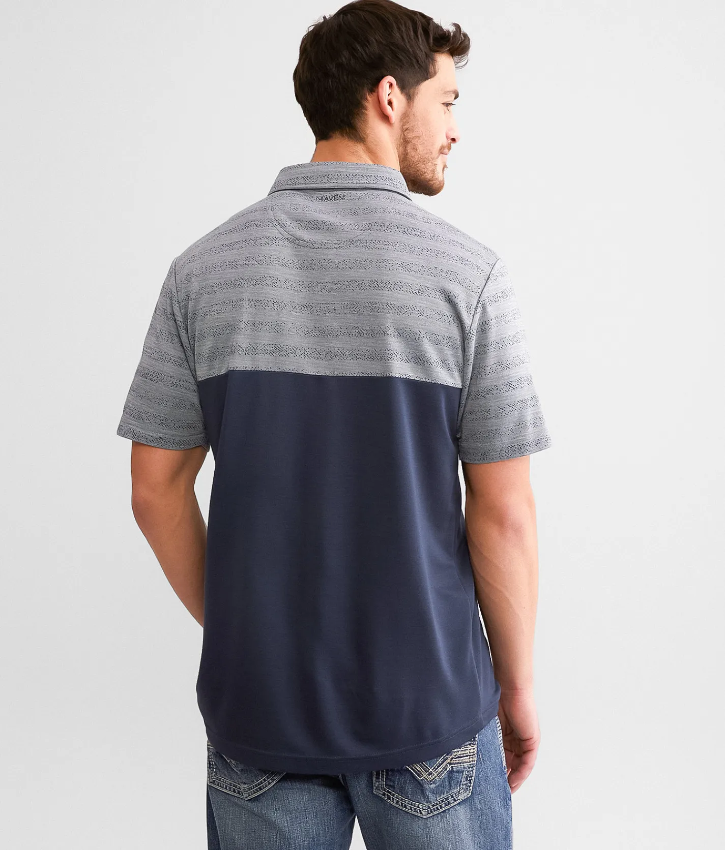 Activewear | Maven Co-op Striped Performance Polo Grey Navy