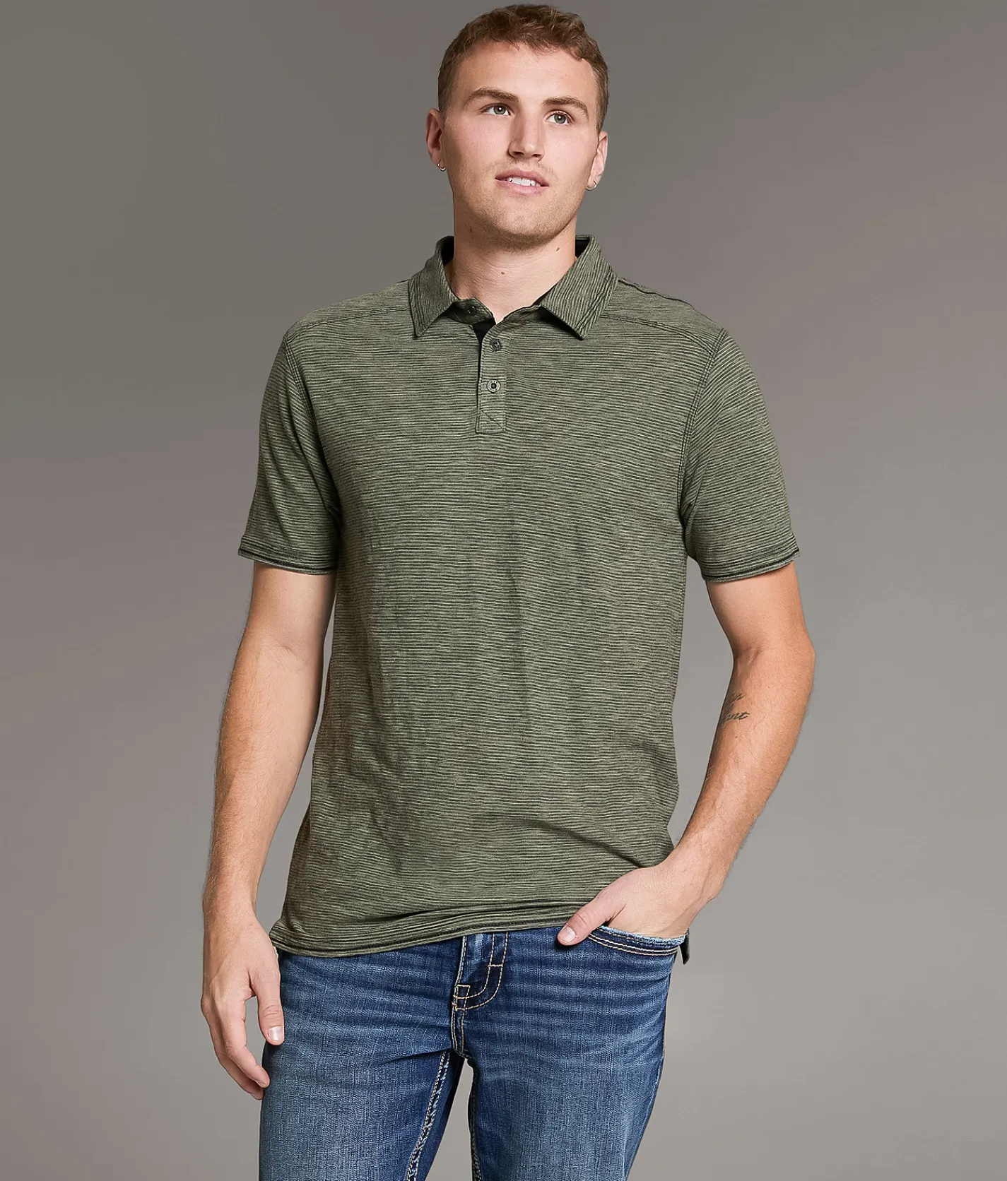 Tops | BKE Striped Polo Vetiver
