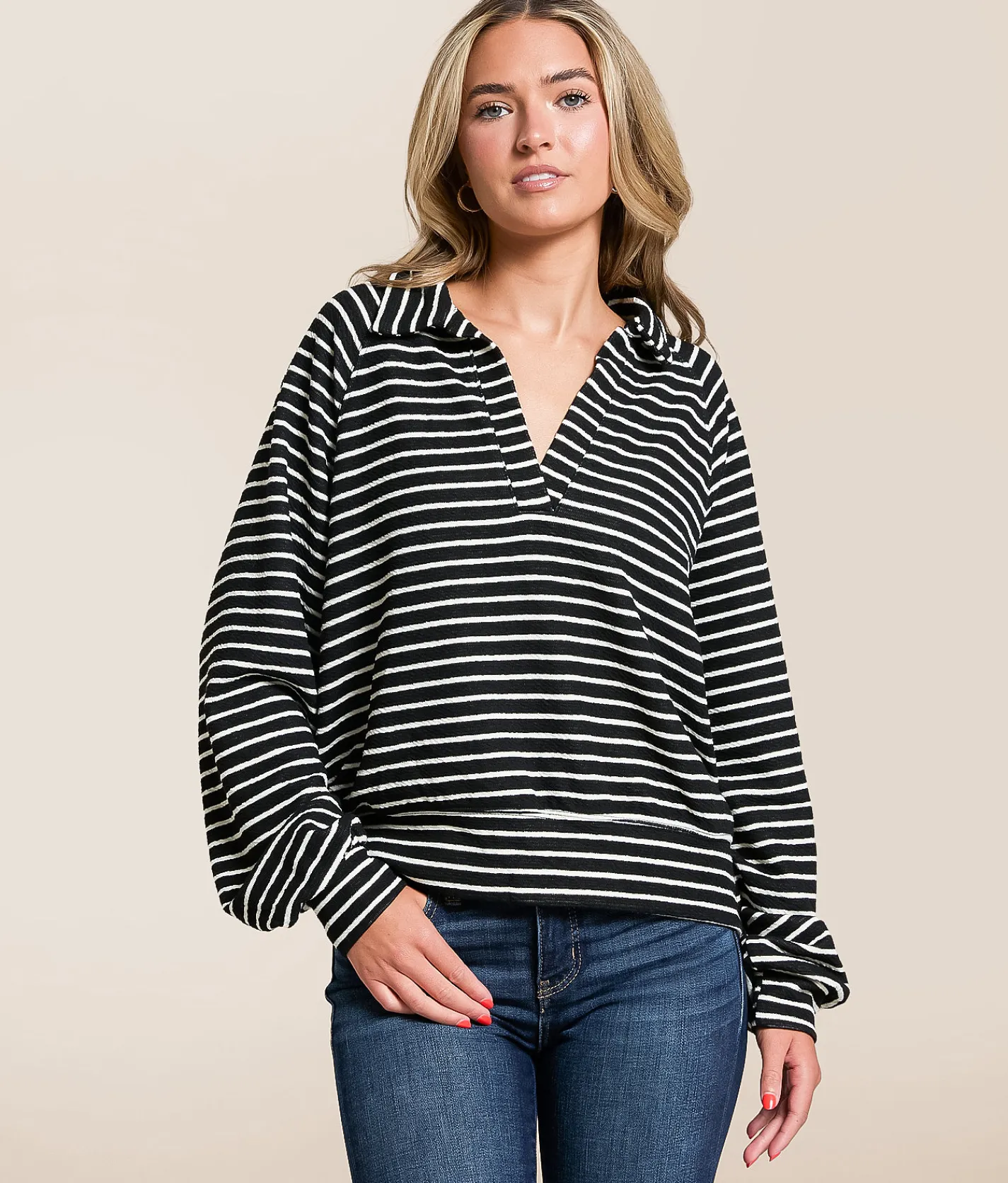 Hyfve Striped Pullover Cream Outlet