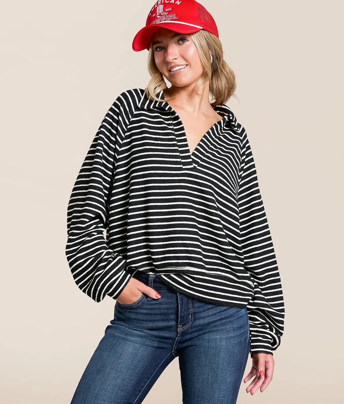 Hyfve Striped Pullover Cream Outlet