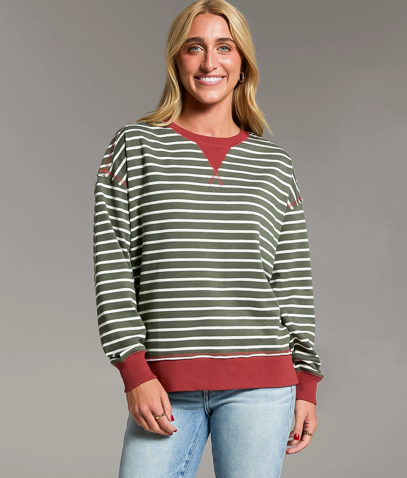 BKE Striped Pullover Brown Stone China Blue Sale