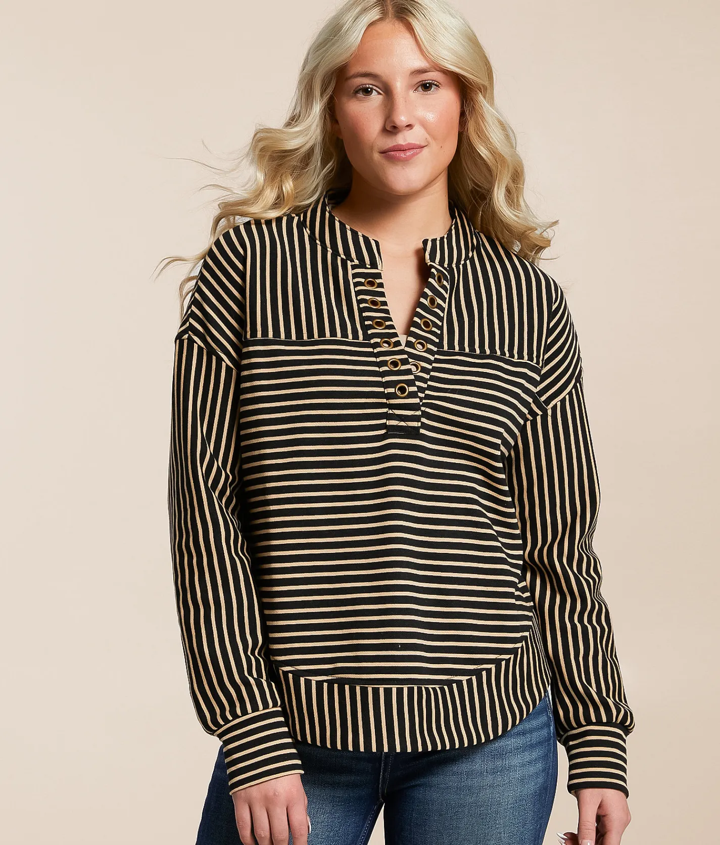 Tops | Blu Pepper Striped Pullover Ivory