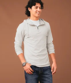 Tops | Outpost Makers Striped Quarter Zip Hoodie Sharkfin