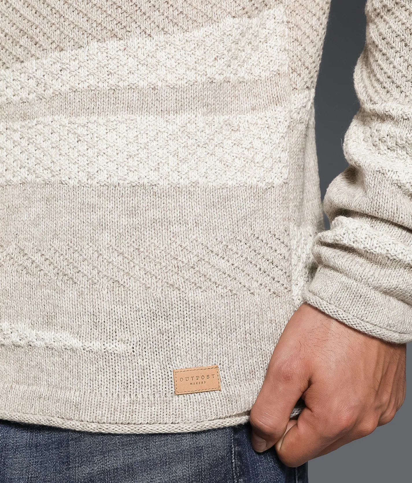 Outpost Makers Striped Quarter Zip Sweater Lt Brown Combo Discount