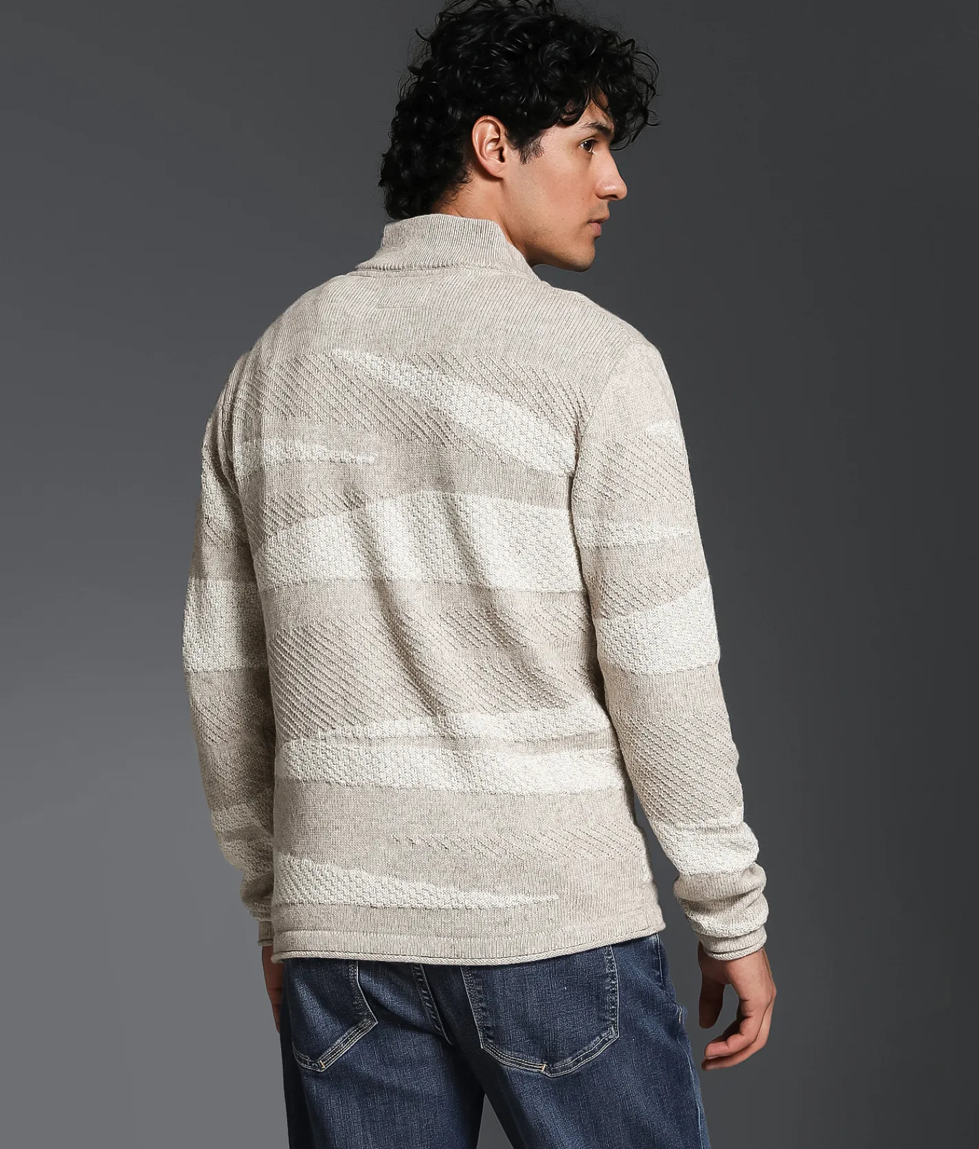 Outpost Makers Striped Quarter Zip Sweater Lt Brown Combo Discount