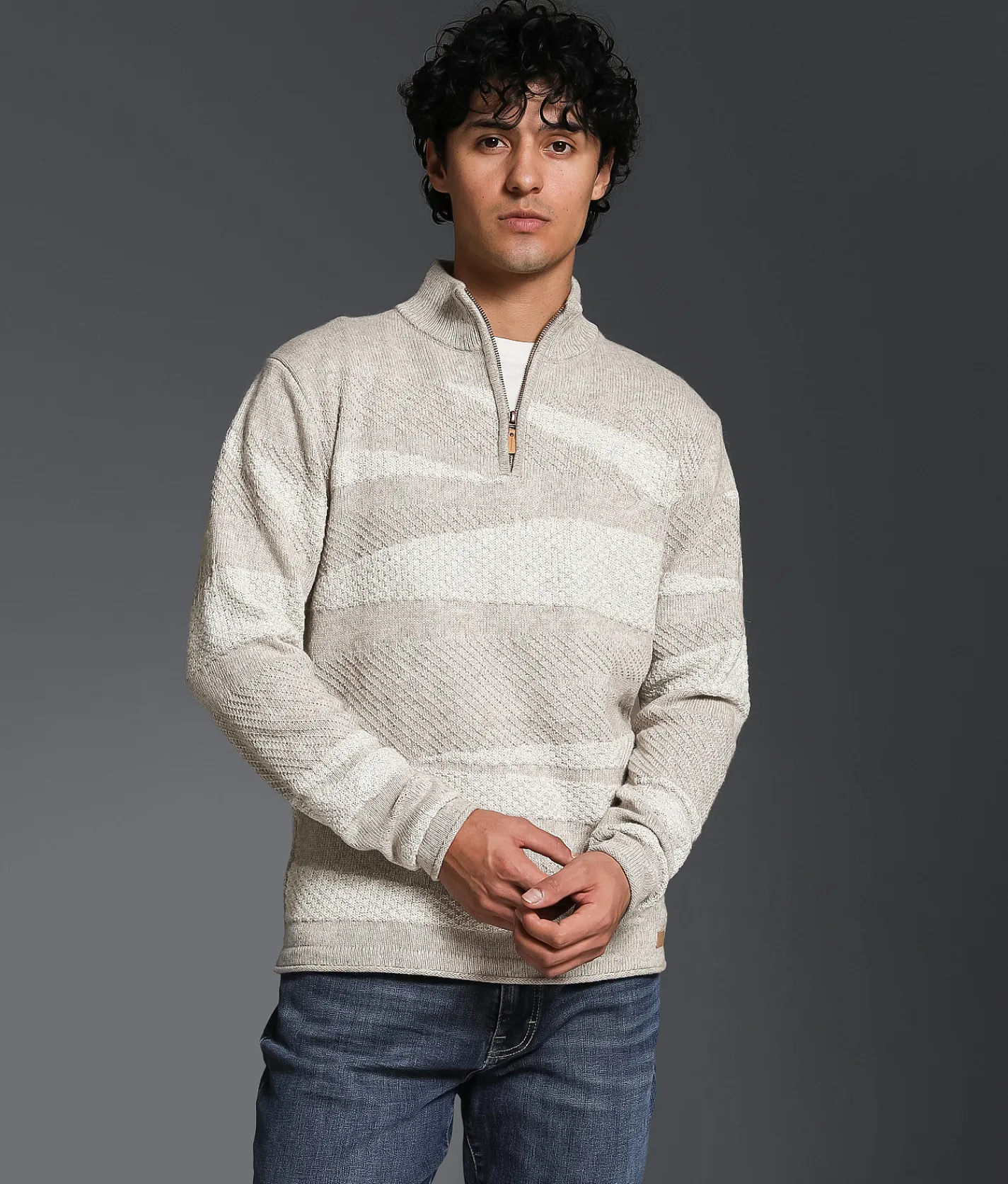Outpost Makers Striped Quarter Zip Sweater Lt Brown Combo Discount