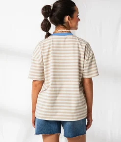 Tops | 33 Coastal Striped Ringer Oversized T-Shirt Cream Taupe