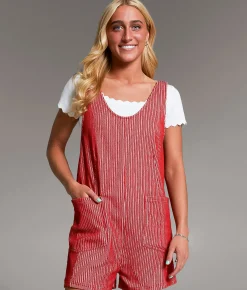 BKE Striped Romper Red Clearance