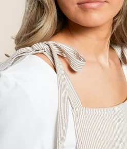 Willow & Root Striped Romper Taupe White Hot