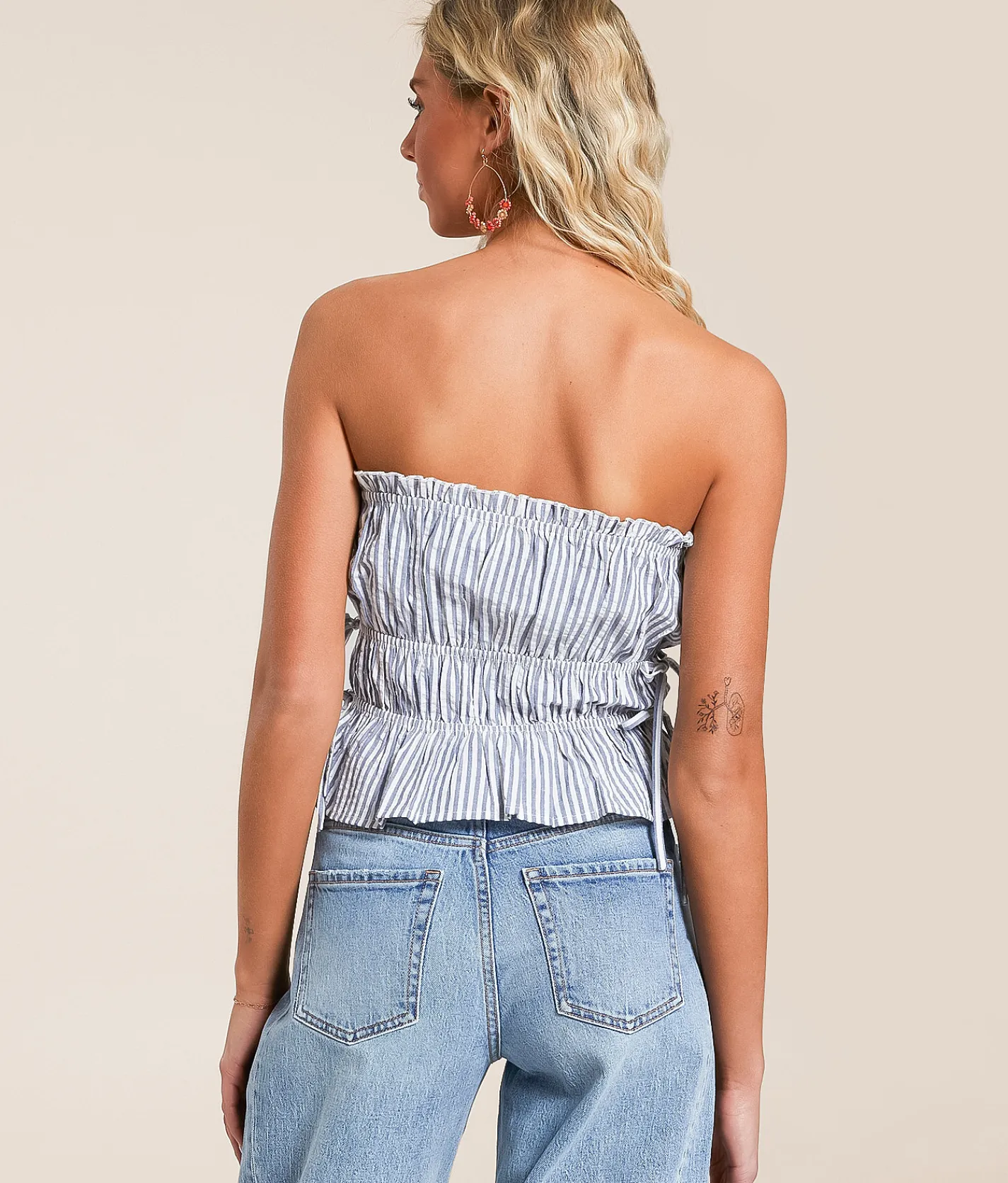 Willow & Root Striped Ruffle Tube Top Blue White Online