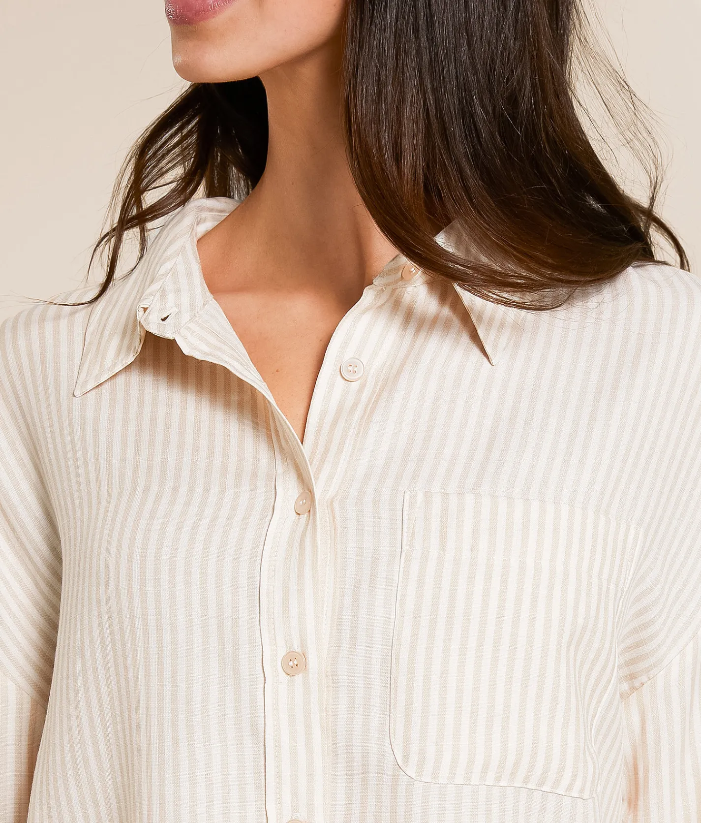 Blu Pepper Striped Shirt Khaki