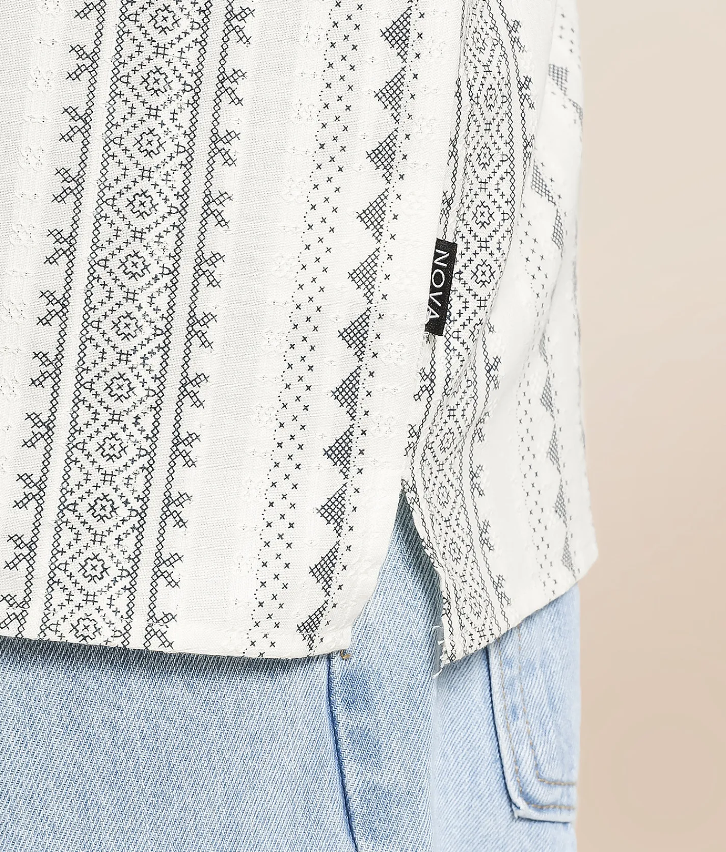 Tops | Nova Industries Striped Shirt Off White Black