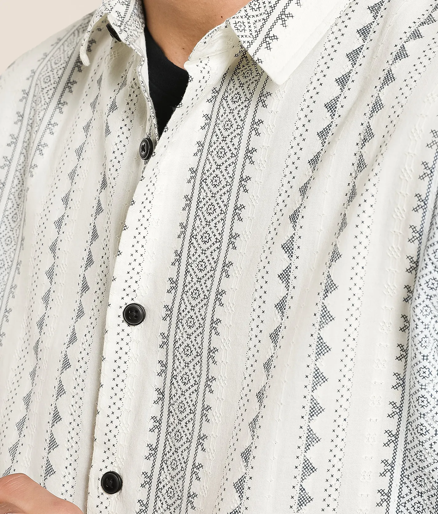 Tops | Nova Industries Striped Shirt Off White Black