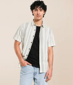 Tops | Nova Industries Striped Shirt Off White Black