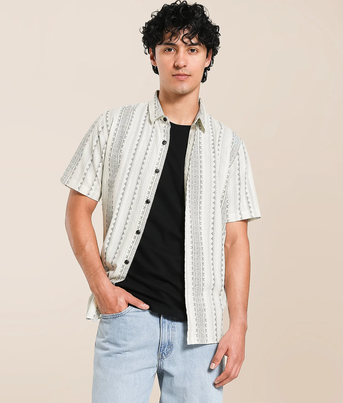 Tops | Nova Industries Striped Shirt Off White Black