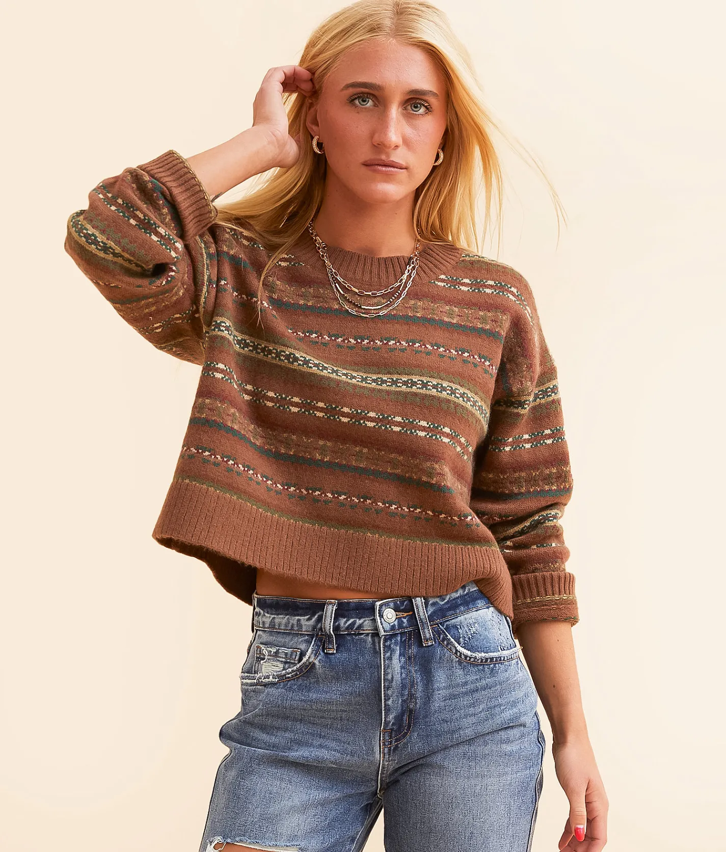 Bailey Rose Striped Sweater Brown Multi