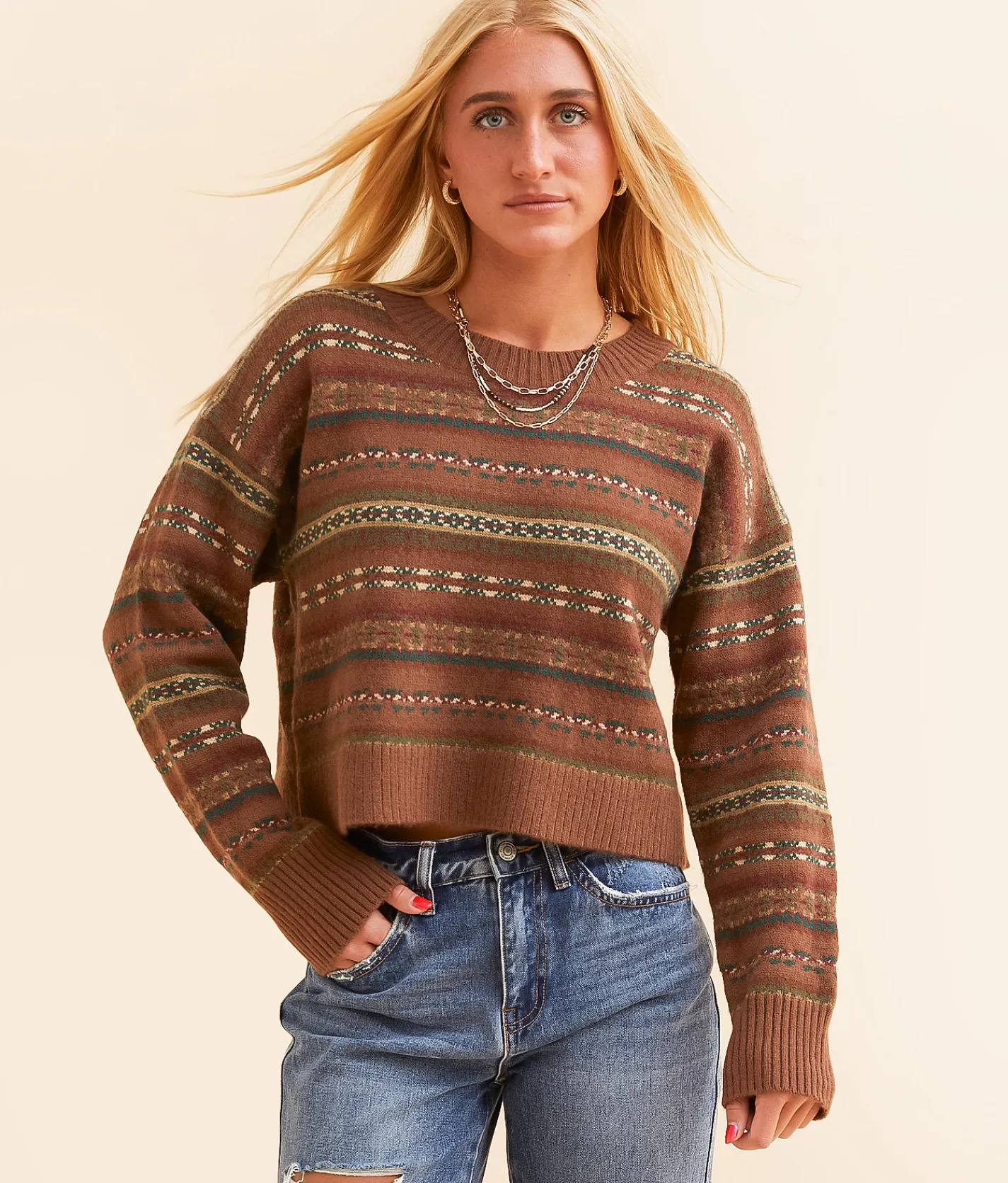 Bailey Rose Striped Sweater Brown Multi