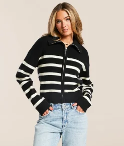 Double Zero Striped Sweater Cream Black Clearance