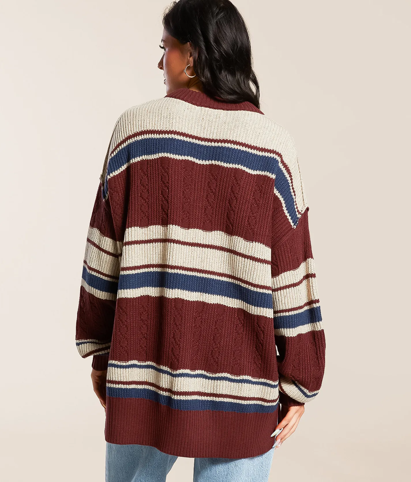 Tops | Gilded Intent Striped Sweater Burgundy Taupe Navy