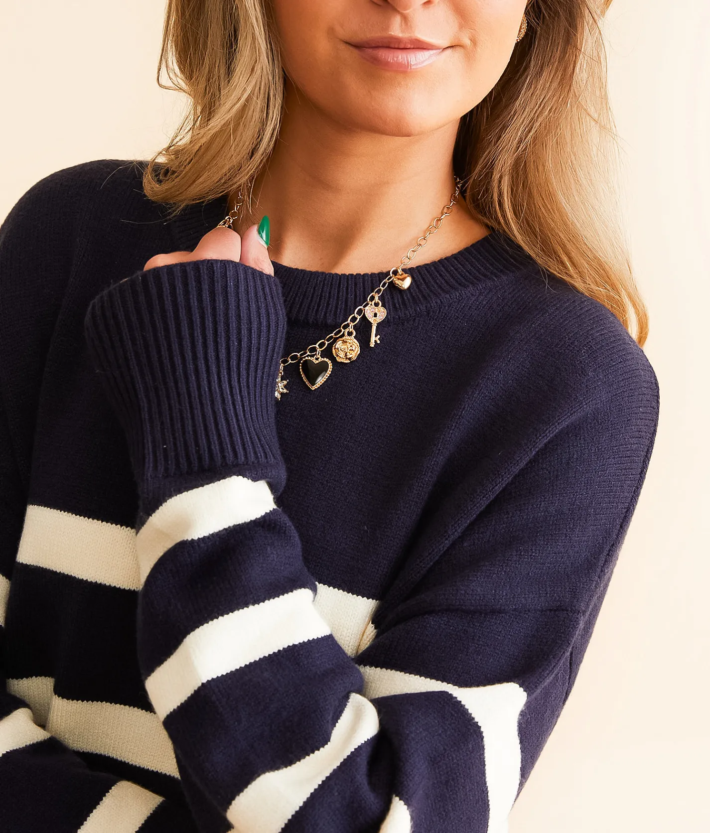 Tops | Blu Pepper Striped Sweater Navy