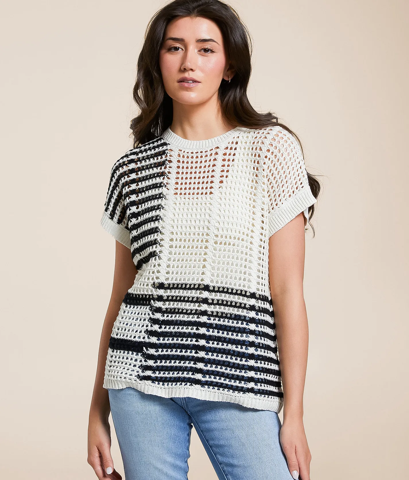 Blu Pepper Striped Sweater Cream Black New