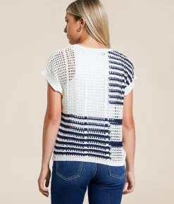 Blu Pepper Striped Sweater Cream New