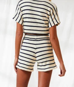 BKE Striped Sweater Knit Short Navy Cream Clearance