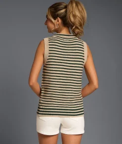 Tops | Buckle Black Striped Sweater Tank Top Bistro Green