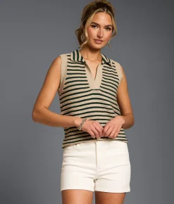 Tops | Buckle Black Striped Sweater Tank Top Bistro Green
