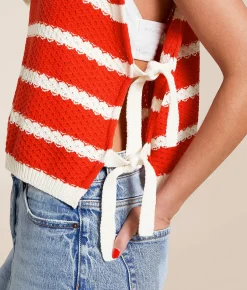 Tops | Veveret Striped Sweater Tank Top Red