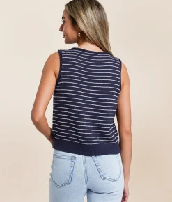 Tops | Blu Pepper Striped Sweater Tank Top Navy