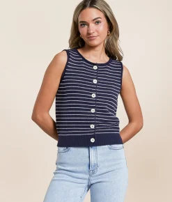Tops | Blu Pepper Striped Sweater Tank Top Navy