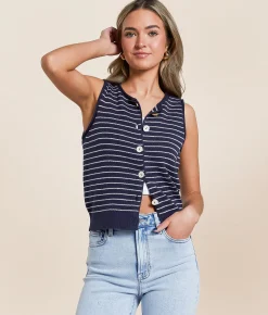 Tops | Blu Pepper Striped Sweater Tank Top Navy