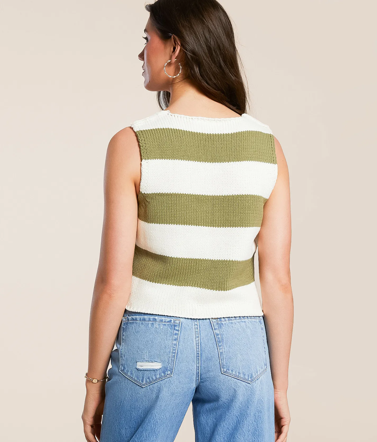 Willow & Root Striped Sweater Tank Top Olive Cream Online