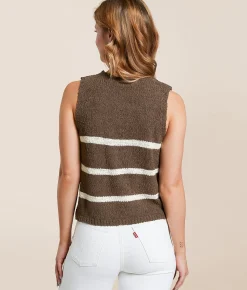 Tops | Blu Pepper Striped Sweater Vest Brown