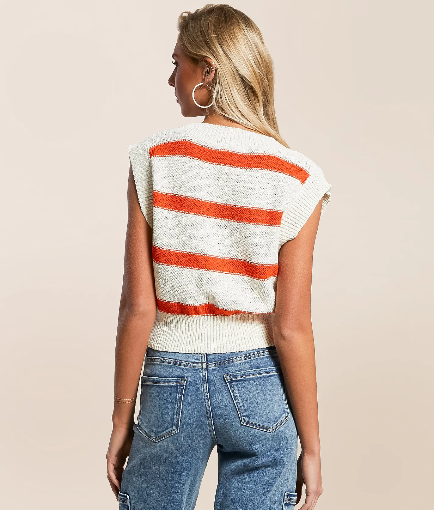 Tops | Double Zero Striped Sweater Vest Tomato Cream