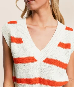 Tops | Double Zero Striped Sweater Vest Tomato Cream