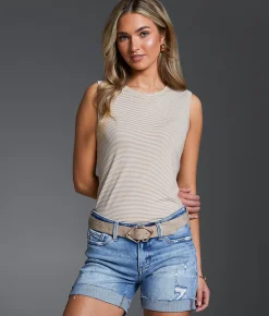 Buckle Black Striped Tank Top Natural