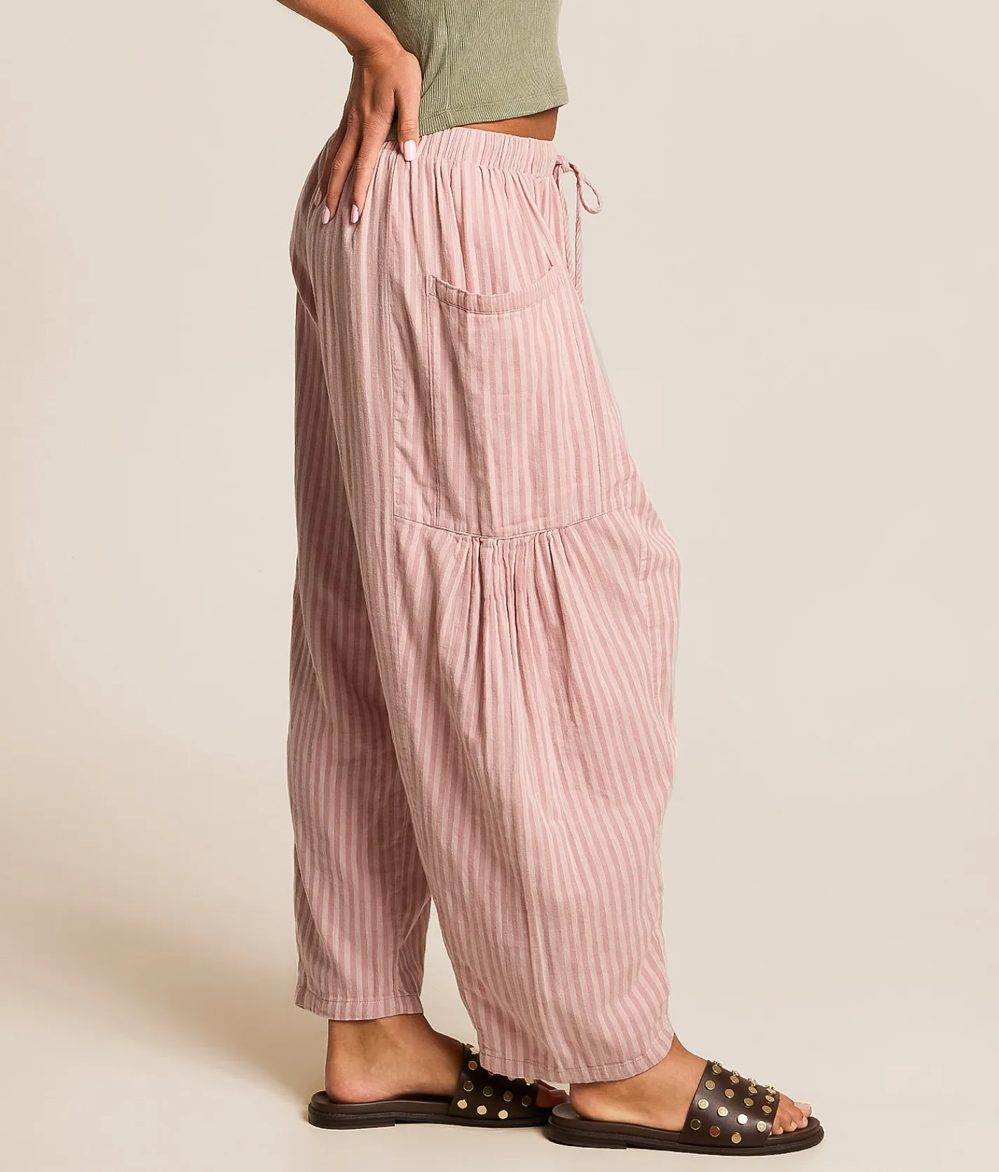 Urban Daizy Striped Taper Pant Pink Discount